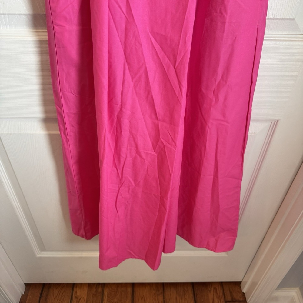 Pink Solid Deep V Neck Ruffle Cap Sleeves Classic Collar Midi Dress Sz M Fairy - Picture 3 of 13